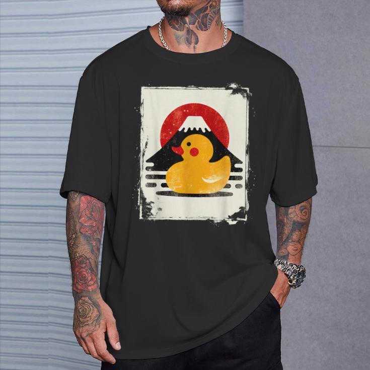 ヴィンテージ ゴム アヒル 富士山 日本のアヒル Tシャツ 彼への贈り物