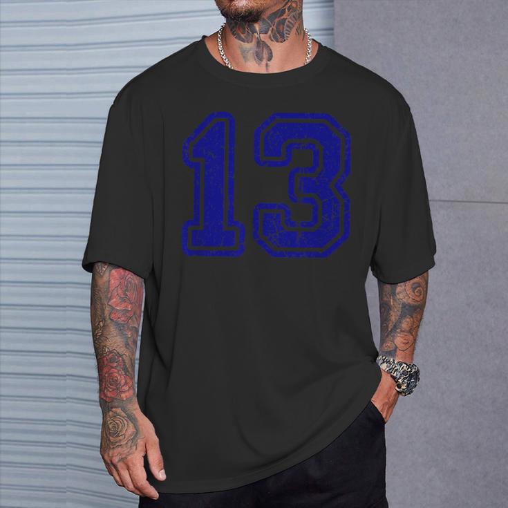 ヴィンテージナンバー 13 スポーツブルー代表チームナンバー 13 Tシャツ 彼への贈り物