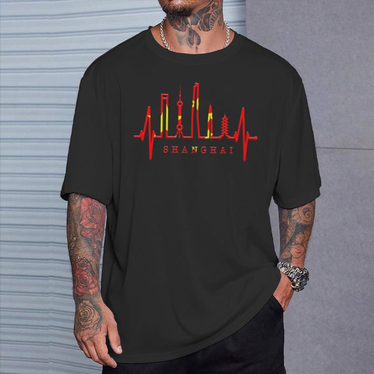 上海スカイライン ハートビート 中国 上海大好きi Lovehanghai China Tシャツ 彼への贈り物