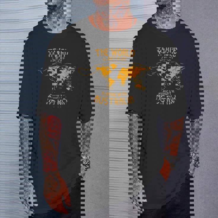 世界はオーストラリア オーストラリアで遊ぶ猫 Tシャツ 彼への贈り物