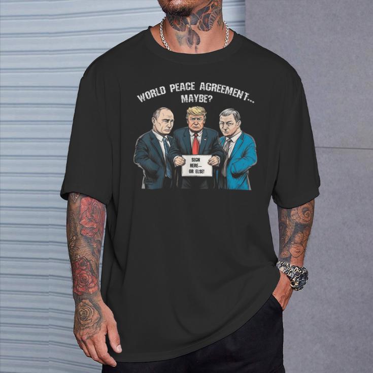 世界平和協定 トランプ プーチン ゼレンスキー ウクライナ ユーモア Tシャツ 彼への贈り物