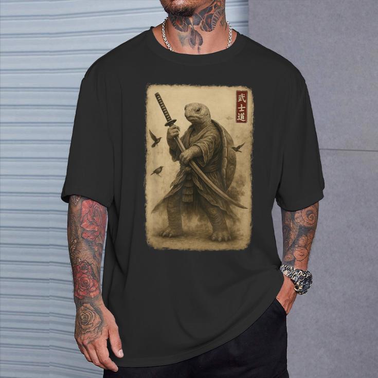 侍亀 日本美術 亀 武士道刀 Tシャツ 彼への贈り物