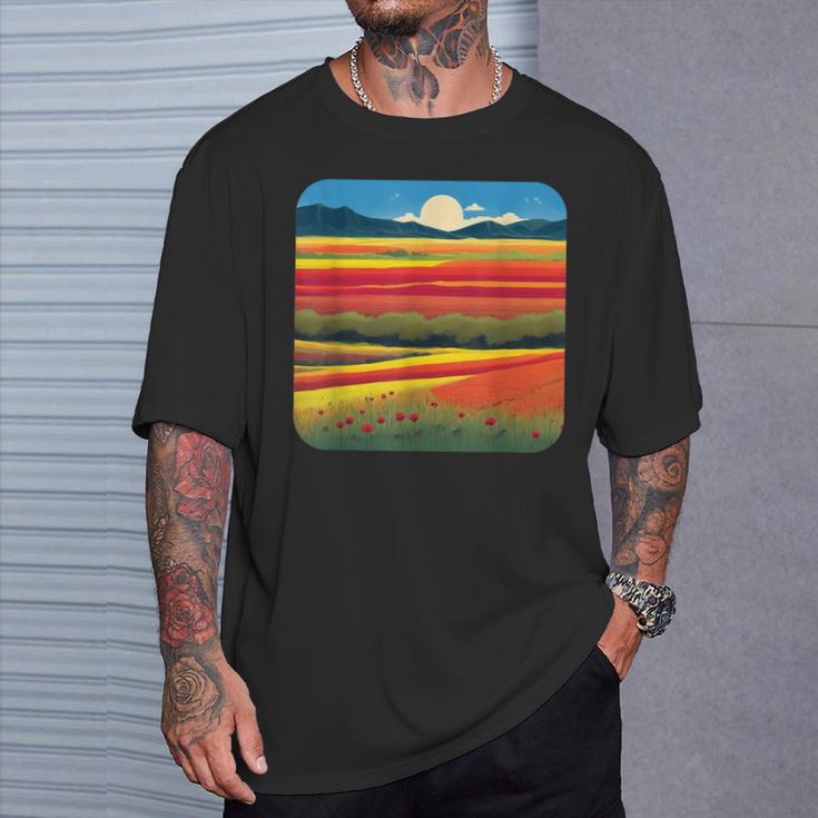 夏をテーマにしたカラフルな花畑 Tシャツ 彼への贈り物