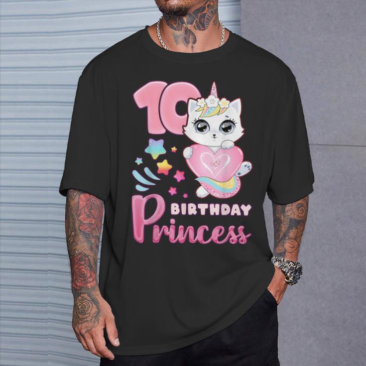 女の子、10歳の誕生日、ユニコーンキャット、ナンバー10 Tシャツ 彼への贈り物