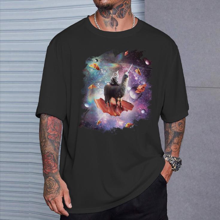 宇宙猫乗馬ユニコーン ラマ ベーコン&タコス Tシャツ 彼への贈り物