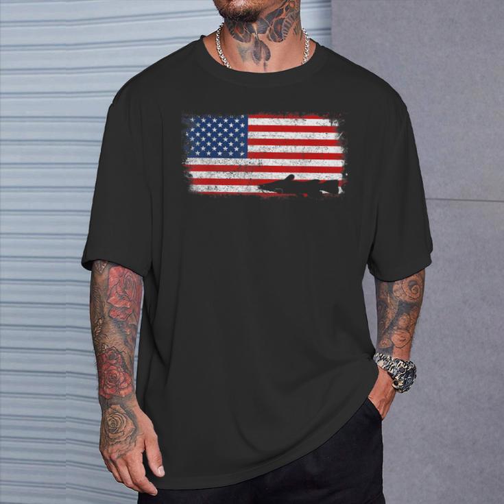愛国的なクリスタルアイ ナマズフィッシュ アメリカ国旗 ビンテージ Tシャツ 彼への贈り物