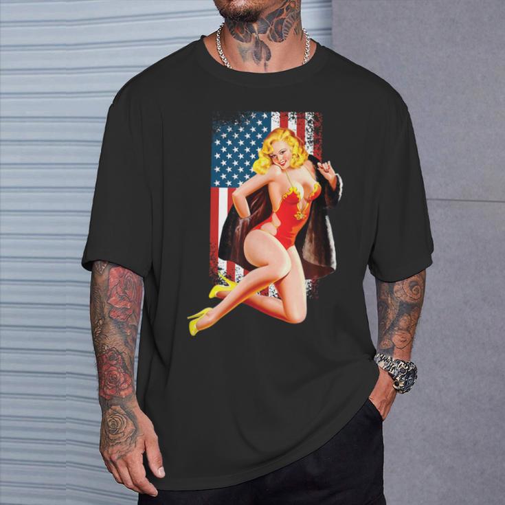 愛国的なヴィンテージセクシーピンナップガール Tシャツ 彼への贈り物