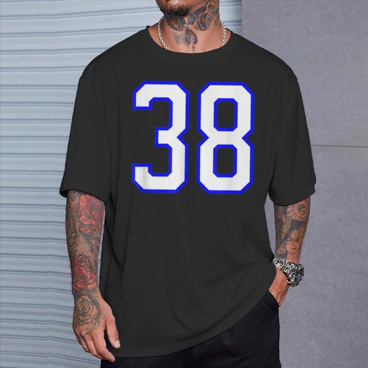 数字 38 Thirty Eight スポーツジャージ ホワイト ブルー 誕生日年齢 Tシャツ 彼への贈り物