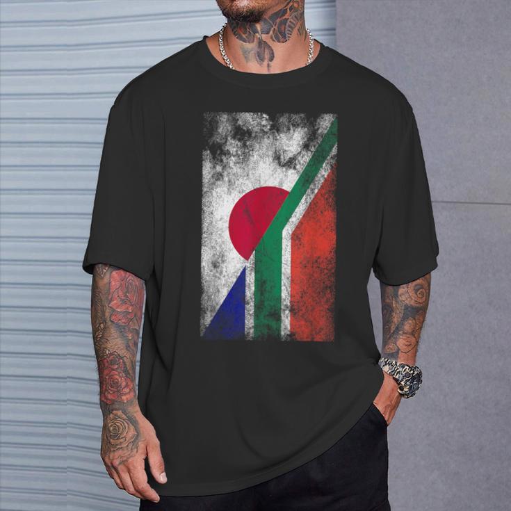 日本と南アフリカの国旗 日本の南アフリカ共和国 Tシャツ 彼への贈り物