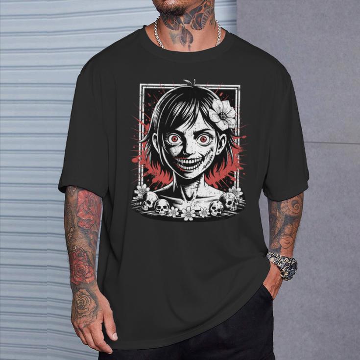 日本のゴス 不気味なエモ Y2k 日本ホラー アニメ 漫画 長袖tシャツ Tシャツ 彼への贈り物
