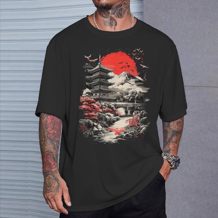 日本塔 富士山 桜 風景 ヴィンテージ Tシャツ 彼への贈り物