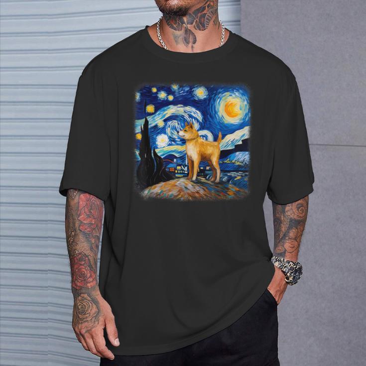 星月夜の犬 ゴッホ 柴犬 Tシャツ 彼への贈り物