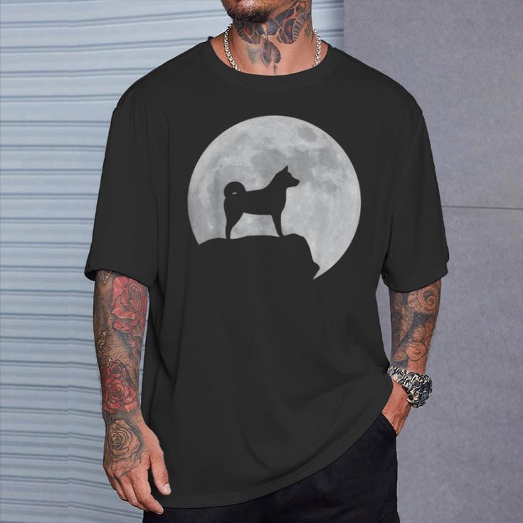 月と犬のシルエット-柴犬 Tシャツ 彼への贈り物