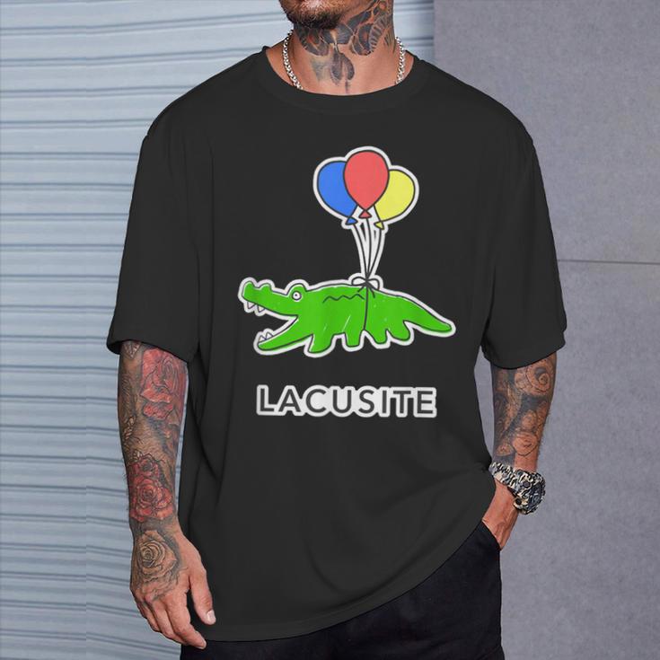 楽して行こうワニ（Lacusite）落書きワニ 風船【変なデザイン屋さん】ブランド パロディ 面白い Tシャツ 彼への贈り物