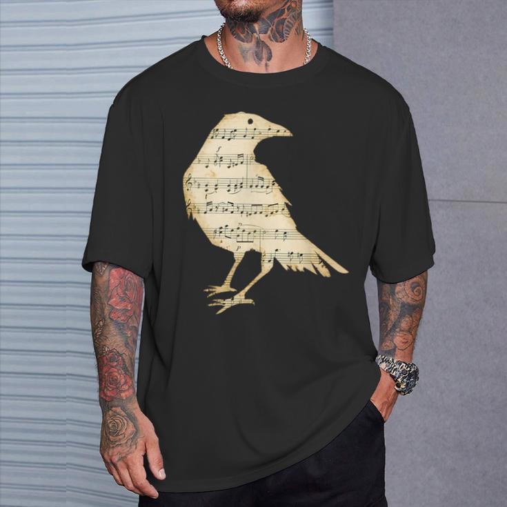 楽譜 カラス レイヴン 鳥 シルエット 音符 アート Tシャツ 彼への贈り物