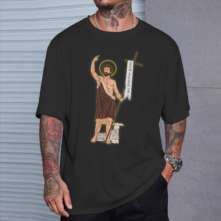 洗礼者聖ヨハネ。キリスト教の聖人 Tシャツ 彼への贈り物