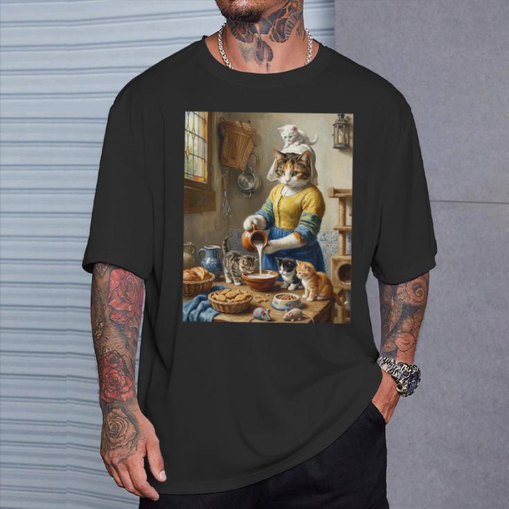 牛乳を注ぐ猫 フェルメール風 名画パロディ 油絵アート 可愛い子猫 おもしろ 猫好き Tシャツ 彼への贈り物