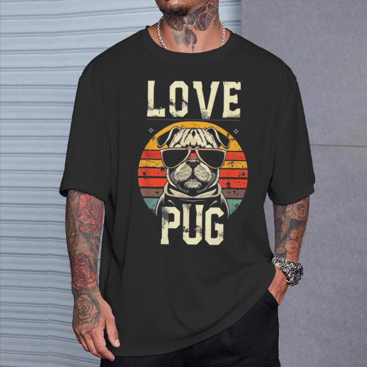 犬愛好家のためのかわいいパグのイラスト Tシャツ 彼への贈り物