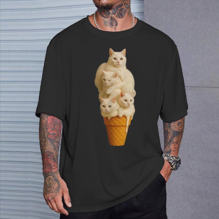 猫 アイスクリーム かわいい ペット 子猫好き 猫 夏 バイブ Tシャツ 彼への贈り物