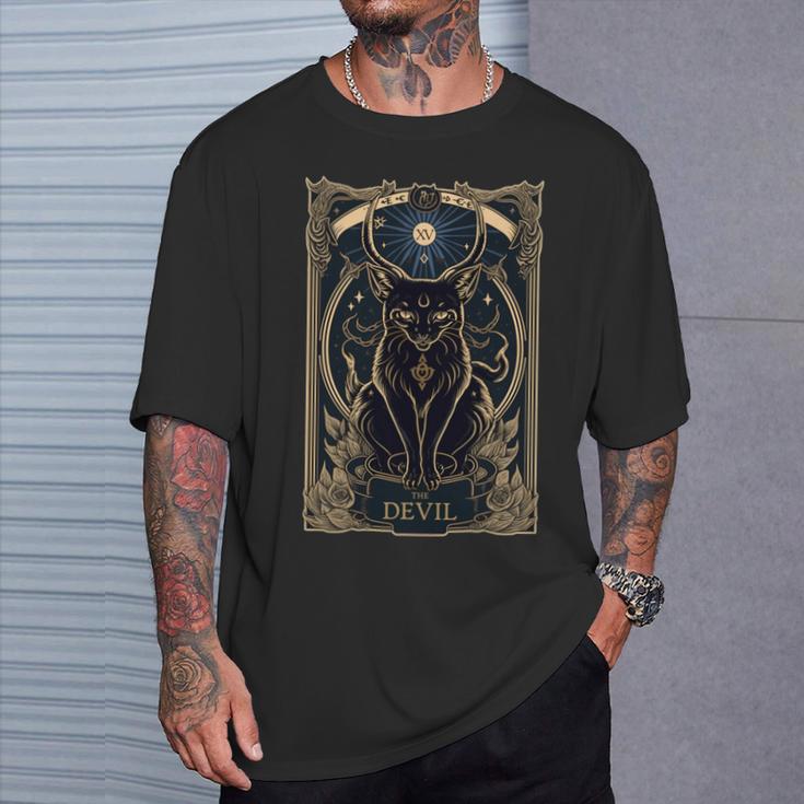 猫 タロットカード 悪魔 タロットカード 猫 長袖tシャツ Tシャツ 彼への贈り物