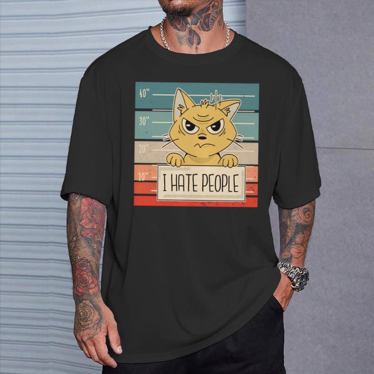 猫の刑務所 刑務所の囚人 悪いキティのマグショット 私は人間が嫌いです 長袖tシャツ Tシャツ 彼への贈り物