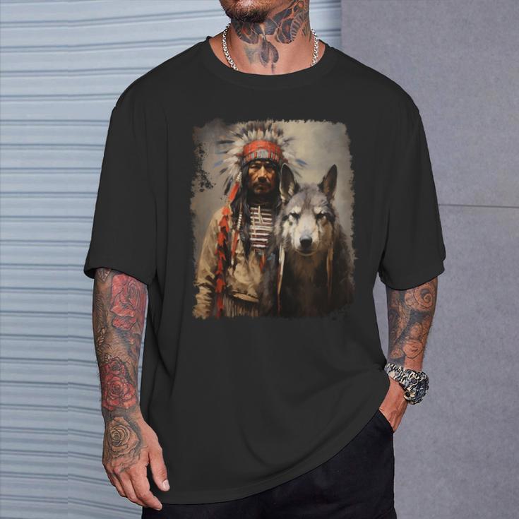 男と狼 長袖tシャツ Tシャツ 彼への贈り物
