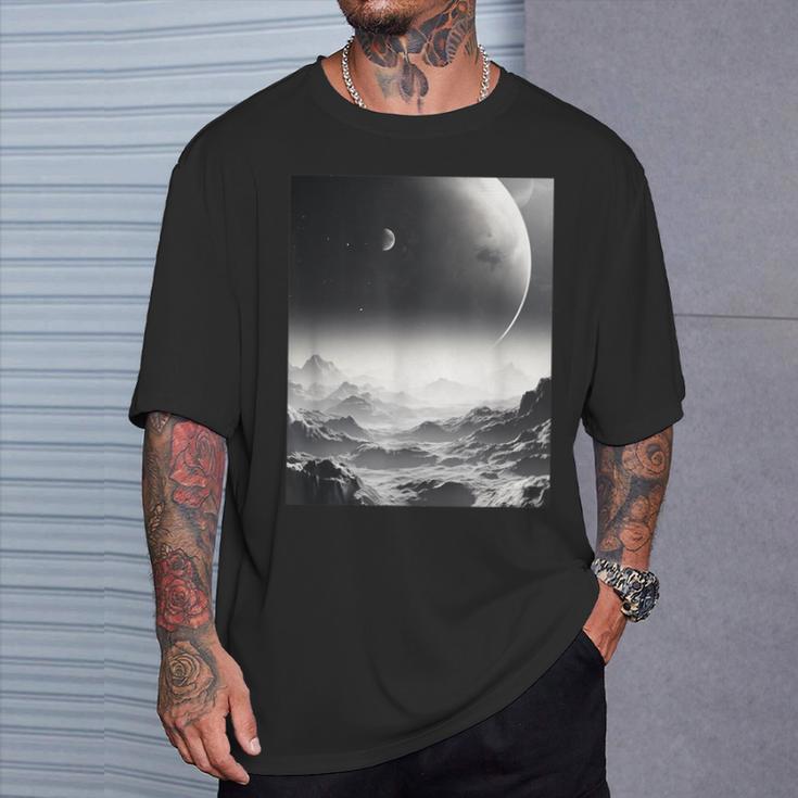 白黒写真 火星月&宇宙写真 Tシャツ 彼への贈り物
