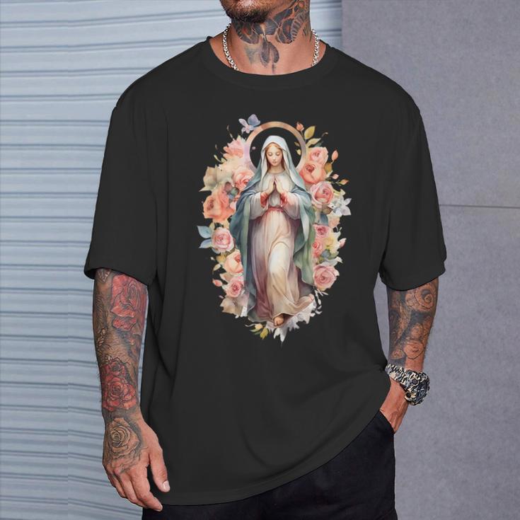 祝福された母 マリア イエスの母 バラ 聖母 カトリック Tシャツ 彼への贈り物