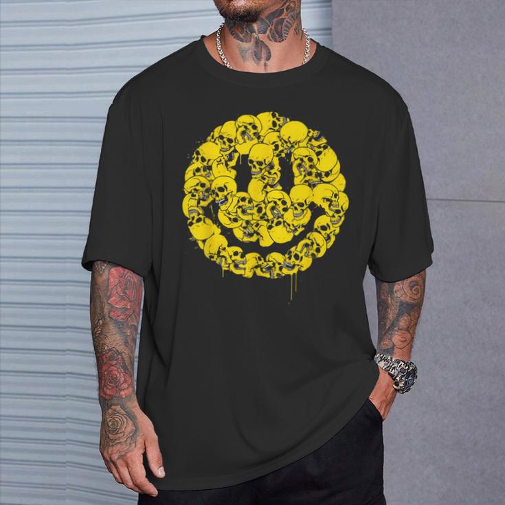 笑顔 顔 絵文字 パンクロック スカル ゴシック ボーンズ Tシャツ 彼への贈り物