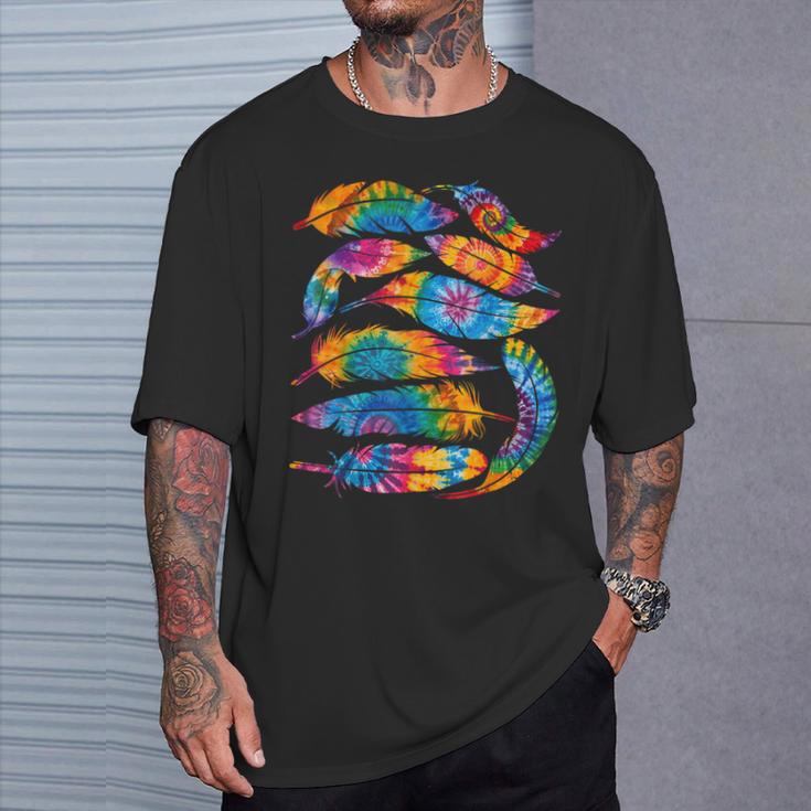 絞り染め カラーフェザー アメリカ インディアン プライド ネイティブアメリカン Tシャツ 彼への贈り物