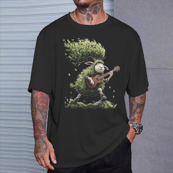 羊の木 ミュージシャン ギター グラフィック 動物 モチーフ 羊 Tシャツ 彼への贈り物