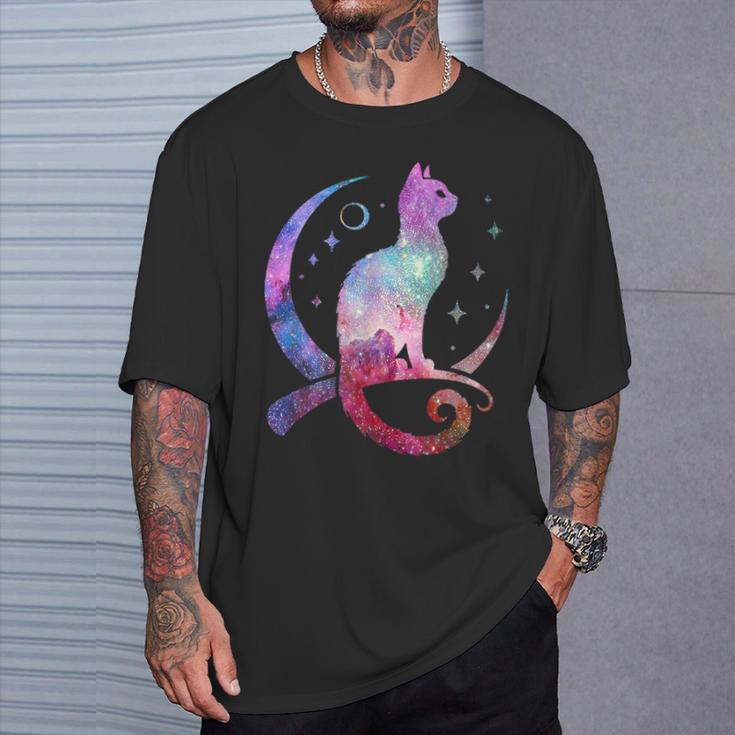 美しい宇宙星雲銀河猫のシルエット Tシャツ 彼への贈り物