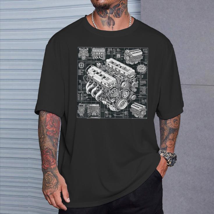 自動車整備士向けの高性能gteエンジン設計図 Tシャツ 彼への贈り物