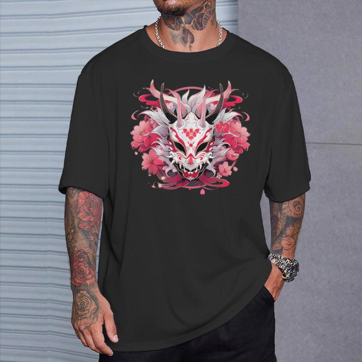 芸者にインスパイアされた日本のおにフラワーマスク Tシャツ 彼への贈り物