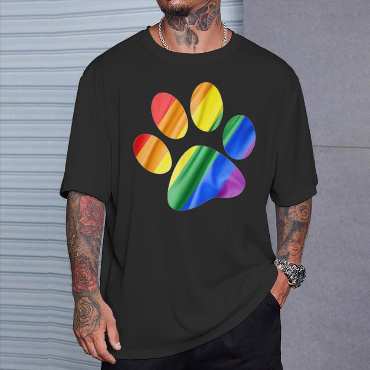 虹色の足跡プリント 犬 Tシャツ 彼への贈り物
