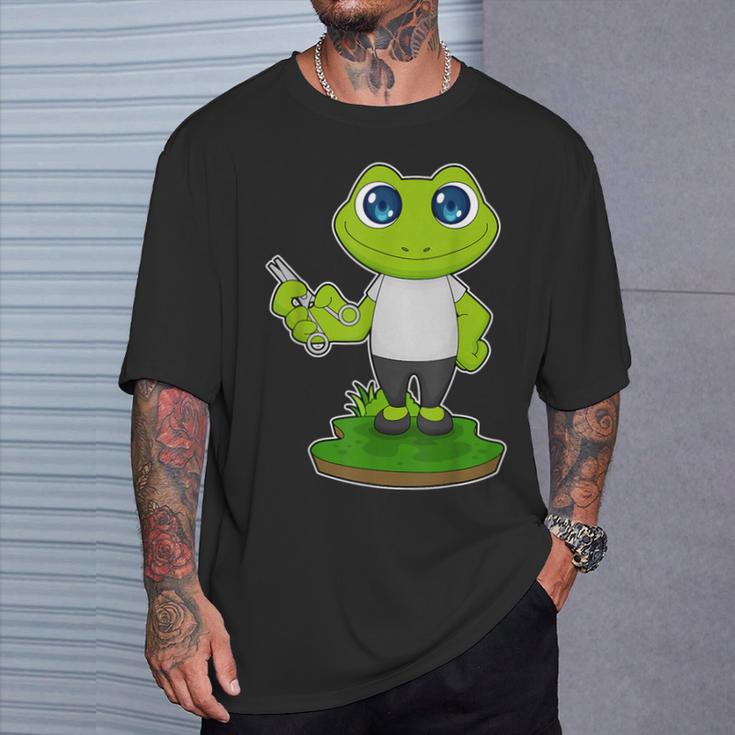 蛙 美容師 はさみ Tシャツ 彼への贈り物