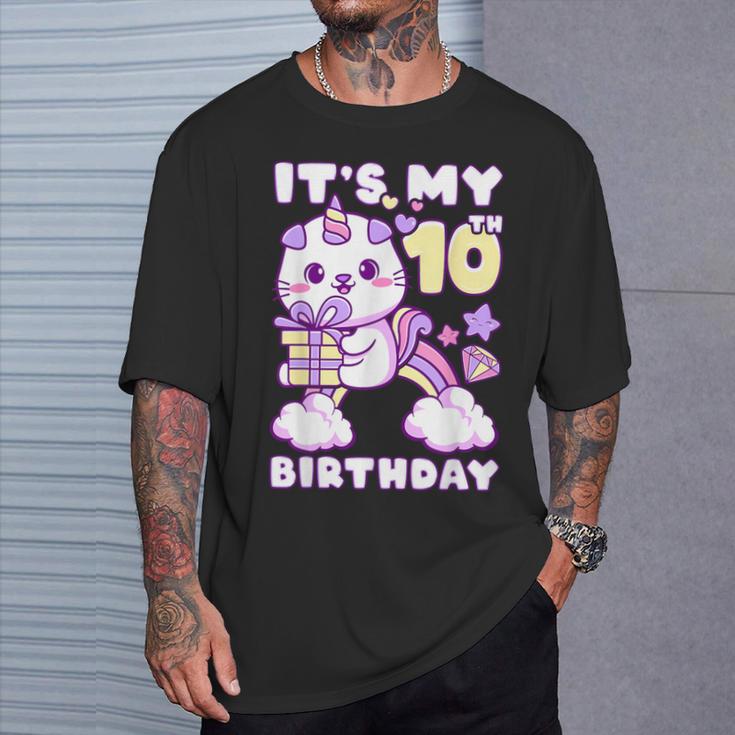 誕生日の女の子10歳、猫、ユニコーン、10歳の誕生日 Tシャツ 彼への贈り物