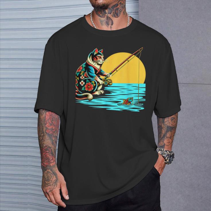 釣り 猫 面白いtシャツ 釣りバカ 釣り人 メンズ おもしろ ネタ 面白い 服 オリジナル 海釣り 川釣り Tシャツ 彼への贈り物