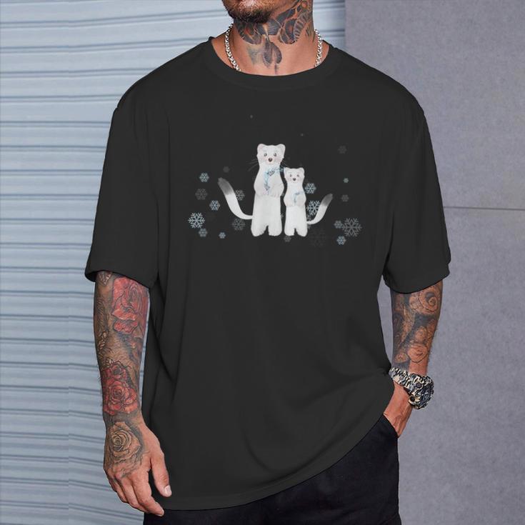 雪の妖精 オコジョの親子 Tシャツ 彼への贈り物