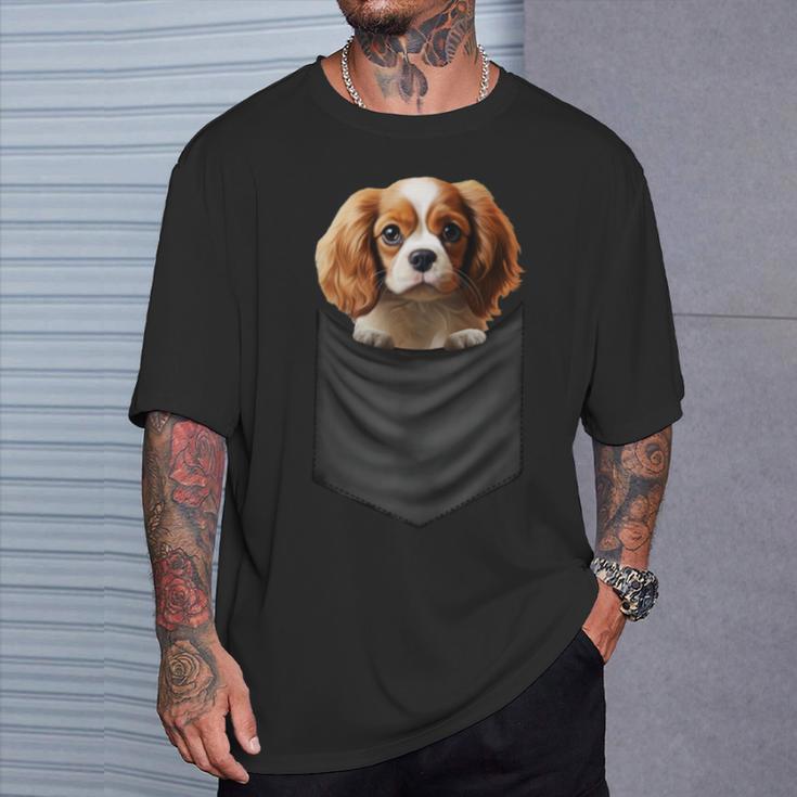 面白いtシャツ キャバリア 胸 ポケット イヌ わんこ メンズ 犬好き グッズ おもしろ 面白い 服 ネタ 長袖tシャツ Tシャツ 彼への贈り物