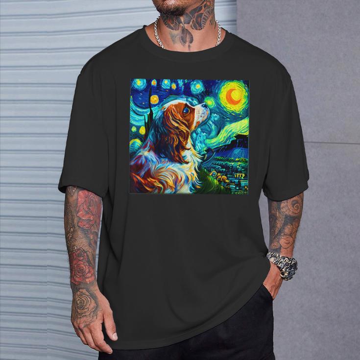 面白いtシャツ 犬 キャバリア ゴッホ 星月夜 わんこ メンズ おもしろ グッズ 服 かわいい Tシャツ 彼への贈り物