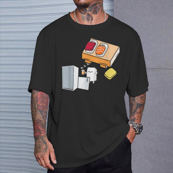 面白い寿司シャツ 日本の刺身 ビール冷蔵庫 Tシャツ 彼への贈り物