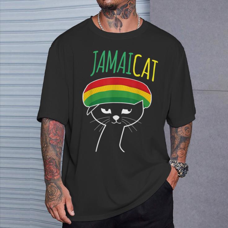 面白い猫 ユーモア ラスタ Jamaicat ジャマイカ 旗 かっこいい 男 猫 Tシャツ 彼への贈り物