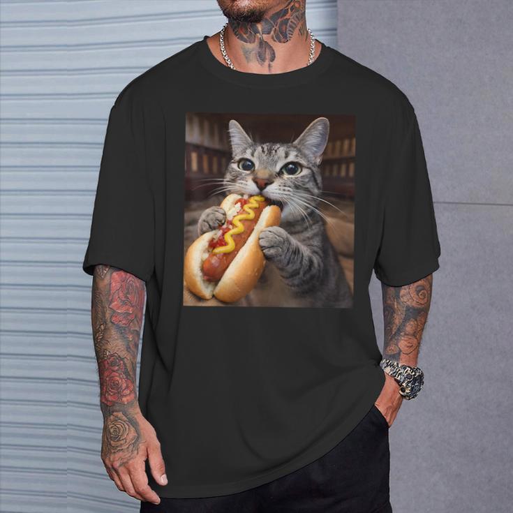 面白い猫を食べるホットドッグtシャツ リアルなタビーキャットフード ユーモア Tシャツ 彼への贈り物