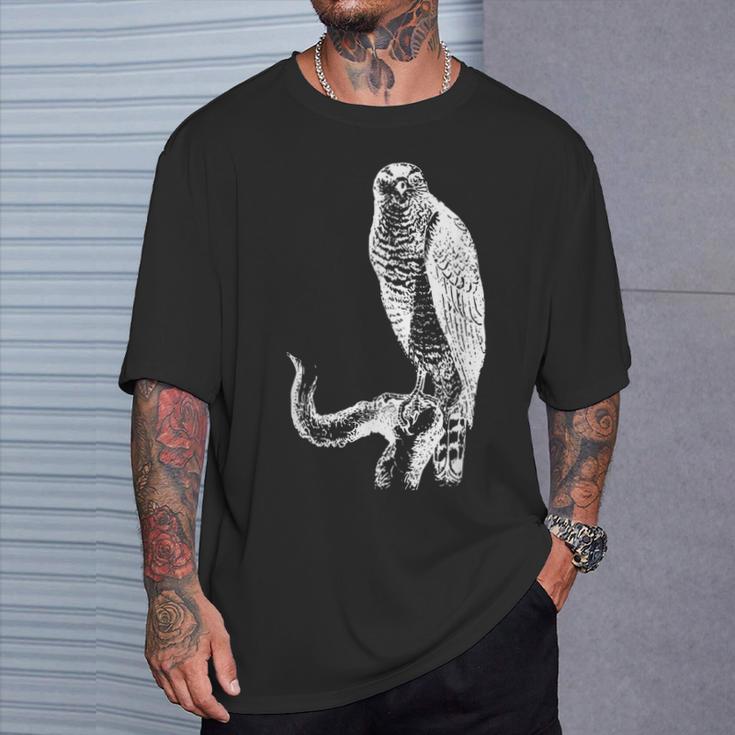 黒い線画 鷹 鳥獣戯画 Tシャツ 彼への贈り物