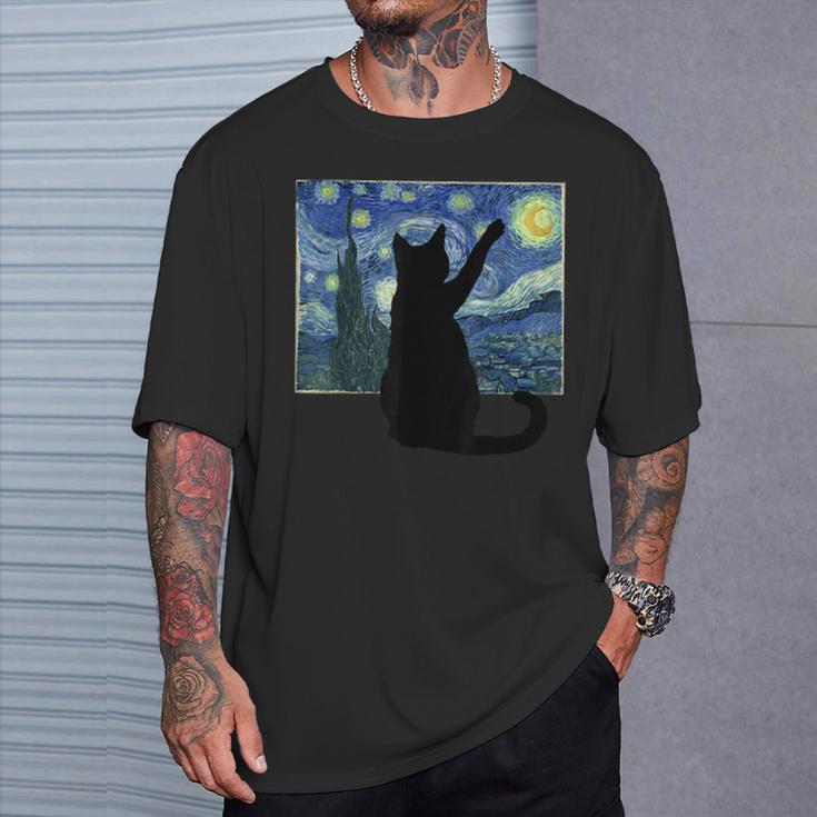 黒猫 星月夜 Tシャツ 彼への贈り物