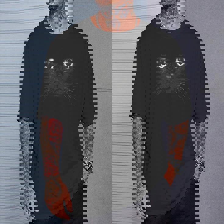 黒猫 顔 グラフィックデザイン 面白い猫 ハロウィンコスチューム Tシャツ 彼への贈り物