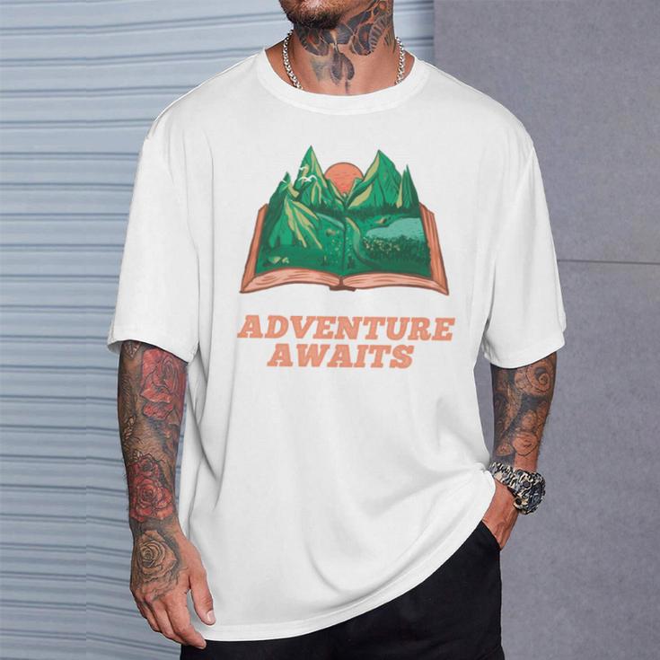 Adventure Awaits a Idea For Book Lovers T-Shirt Gifts for Him