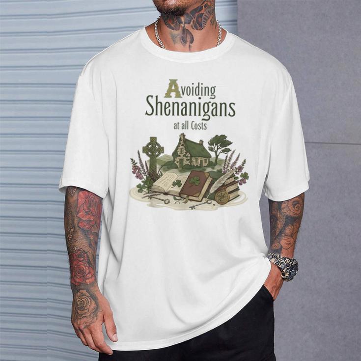 Avoiding Shenanigans Irish St Patricks Day Book Reader T-Shirt Gifts for Him