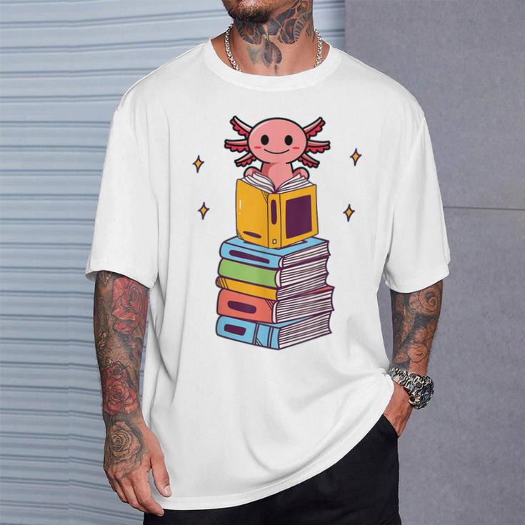 Axolotl Bookworm Girls Cute Book Reading Axolotl Pink T-Shirt Gifts for Him
